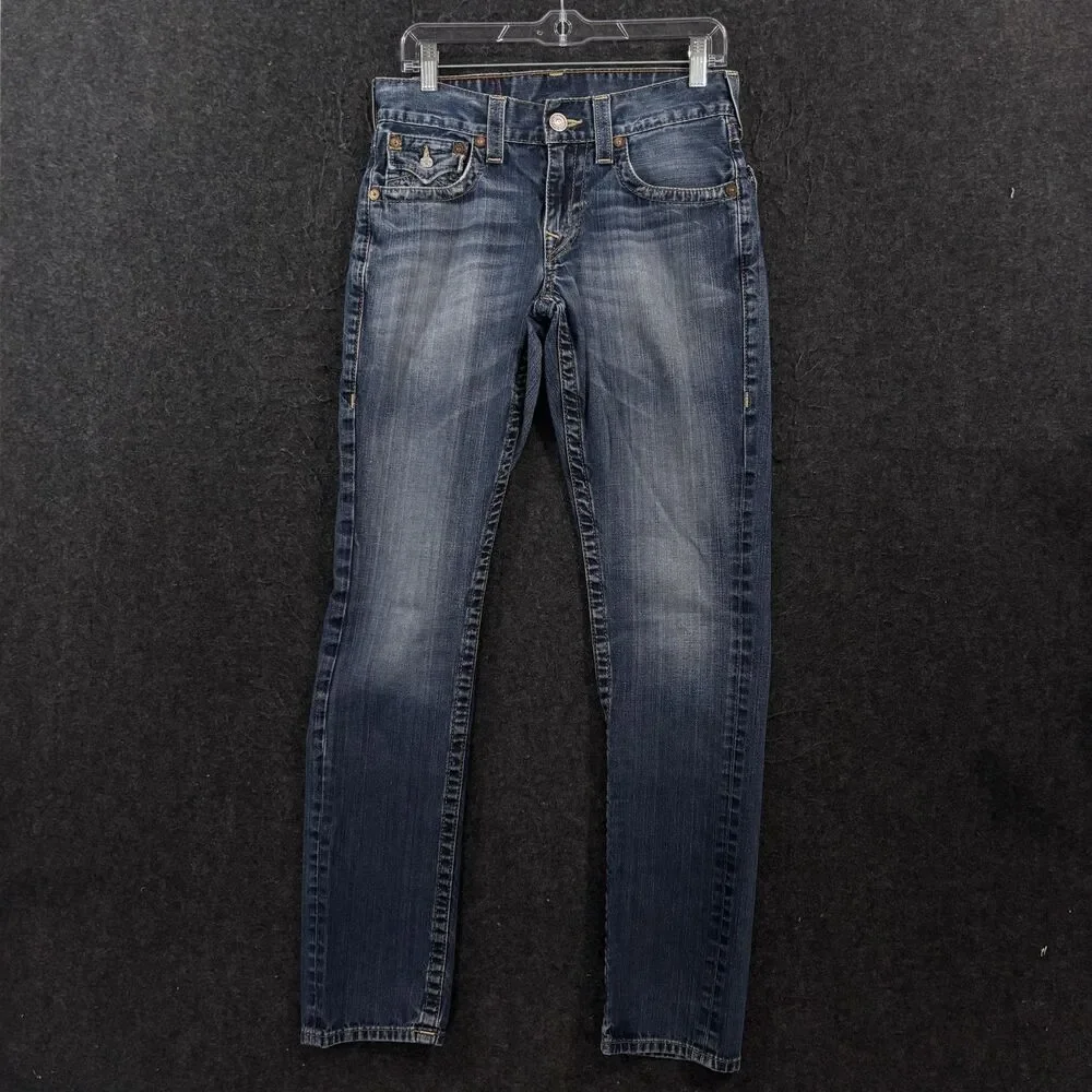 True Religion Lost Lagoon Jeans Mens 29 Blue Slim Flap Medium Wash Pockets